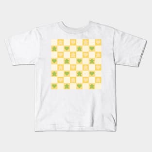 Yellow and Green Meeple Gingham Check | Game Night Picnic Checkerboard Kids T-Shirt